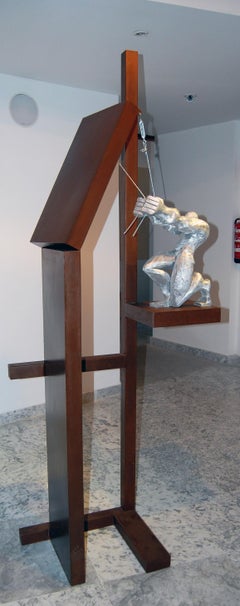 Abstract Men Large Sculpture Brown Rusted Metal Silver Aluminum Indoor / Outdoor