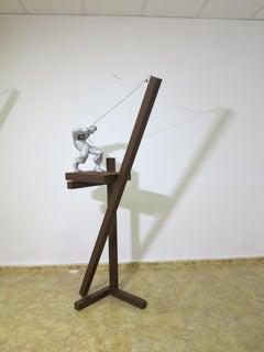 Abstract Men Large Sculpture Brown Rusted Metal Silver Aluminum Indoor / Outdoor