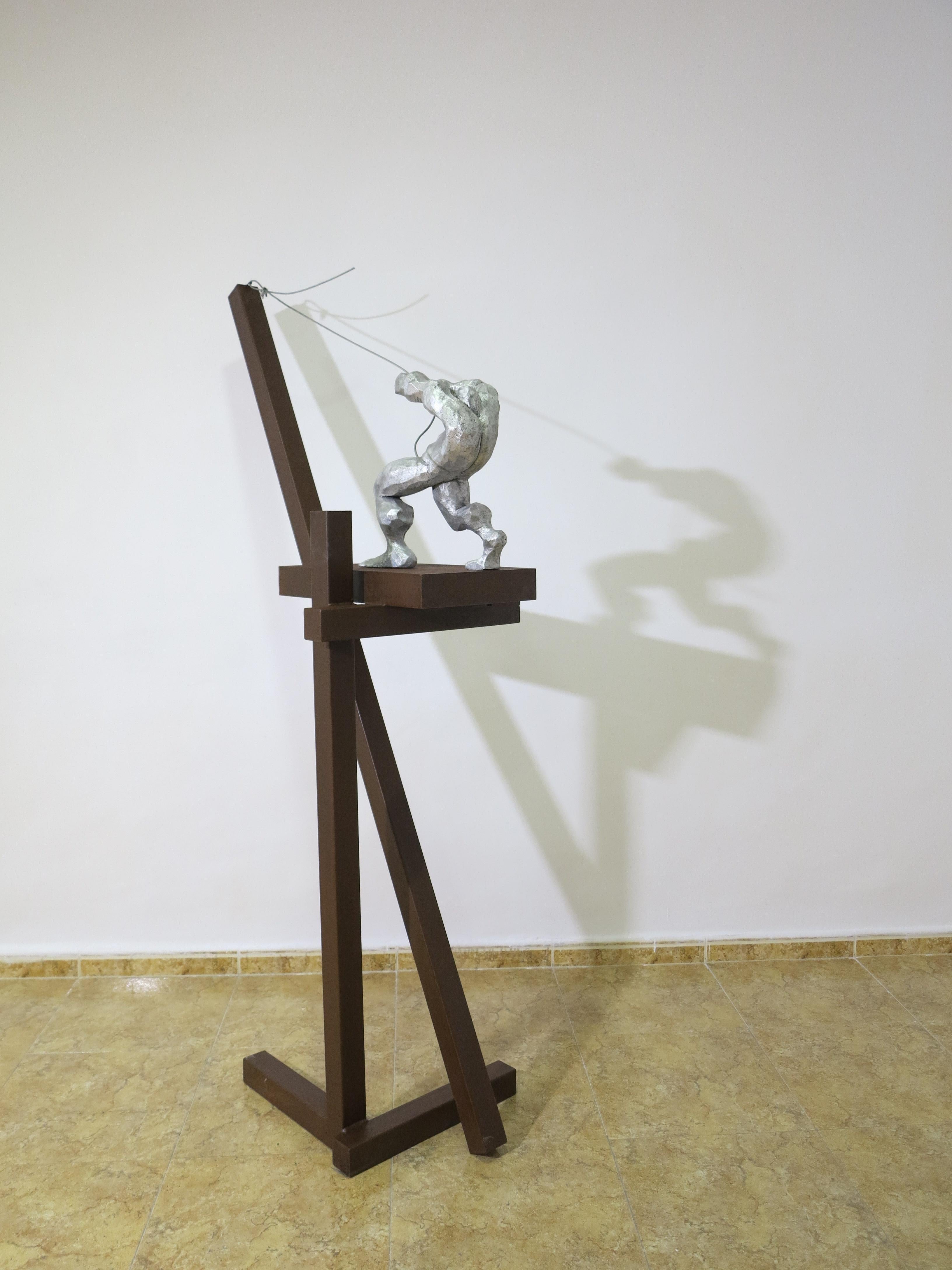 Moisés Gil Abstract Men Large Sculpture Brown Rusted Metal Silver