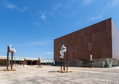 Abstract Men Large Sculpture Brown Rusted Metal Silver Resin Indoor / Outdoor