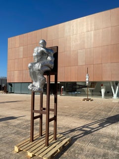 Abstract Men Large Sculpture Brown Rusted Metal Silver Resin Indoor / Outdoor