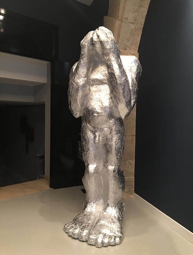 Moisés Gil - Abstract Men Large Sculpture Silver Resin Indoor / Outdoor ...