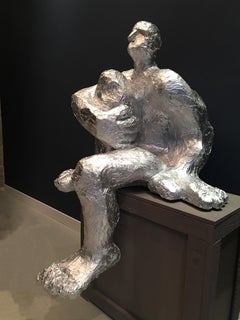 Abstract Men Large Sculpture Silver Resin Indoor / Outdoor