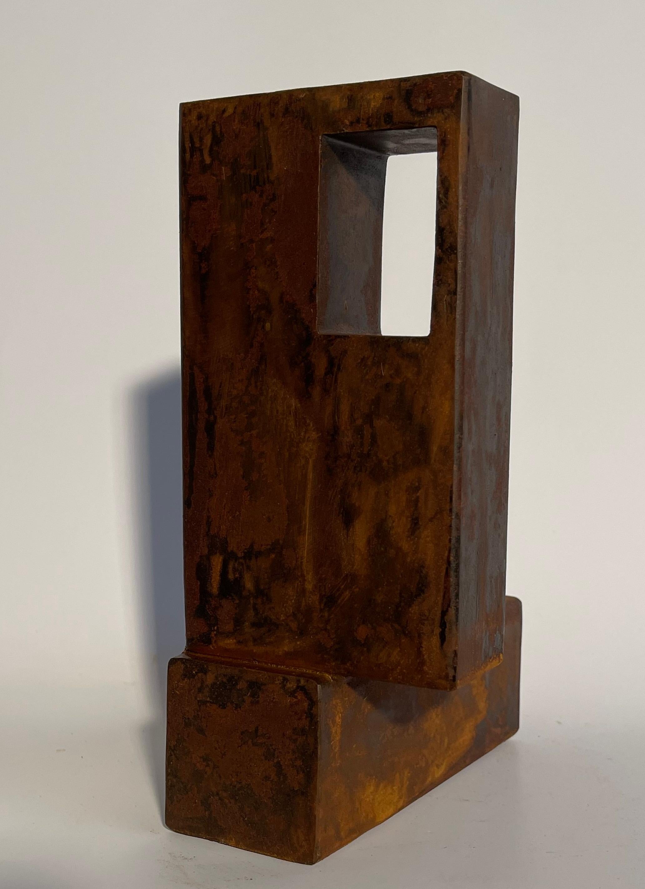 Abstract Men Sculpture Brown Rusted Metal Silver Resin  For Sale 2