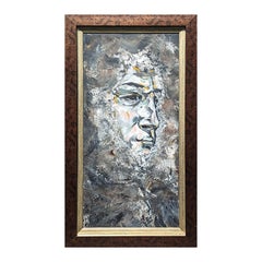 Quadro contemporaneo astratto di ritratto figurativo espressionista dai toni grigi