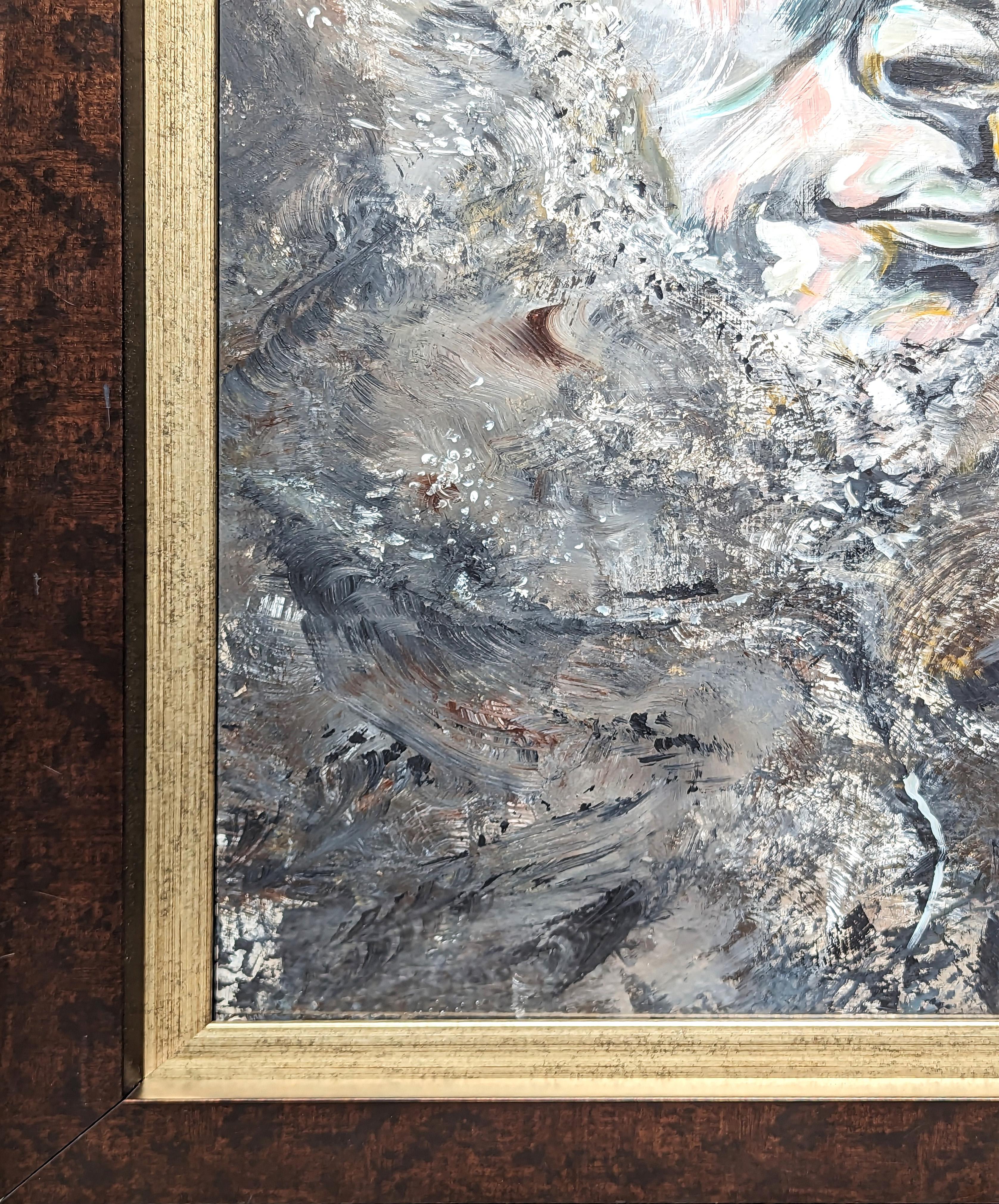 Pintura Expresionista Contemporánea Abstracta en Tonos Grises Retrato Figurativo en venta 2