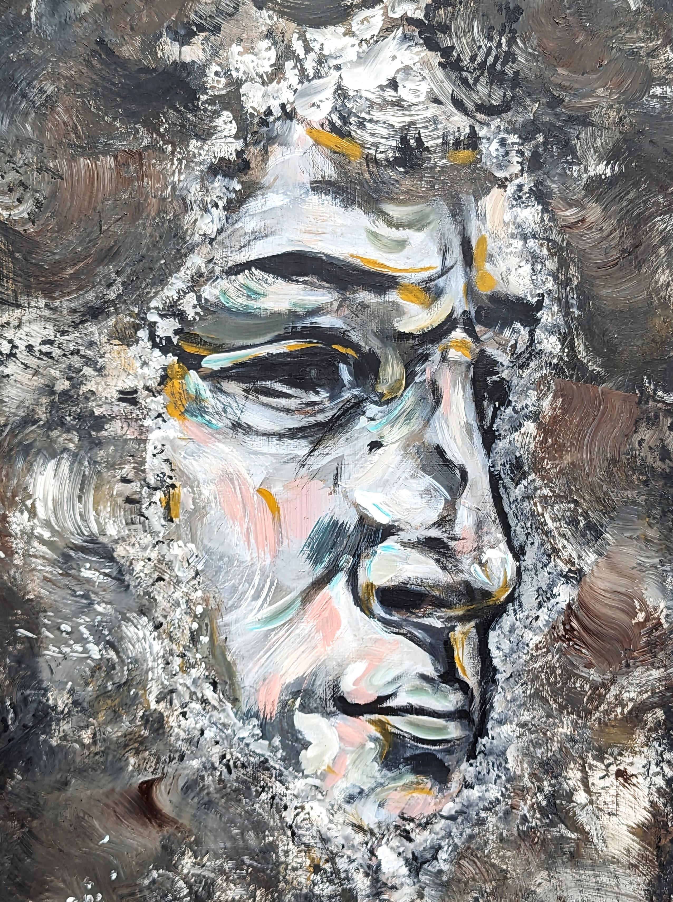 Pintura Expresionista Contemporánea Abstracta en Tonos Grises Retrato Figurativo en venta 3
