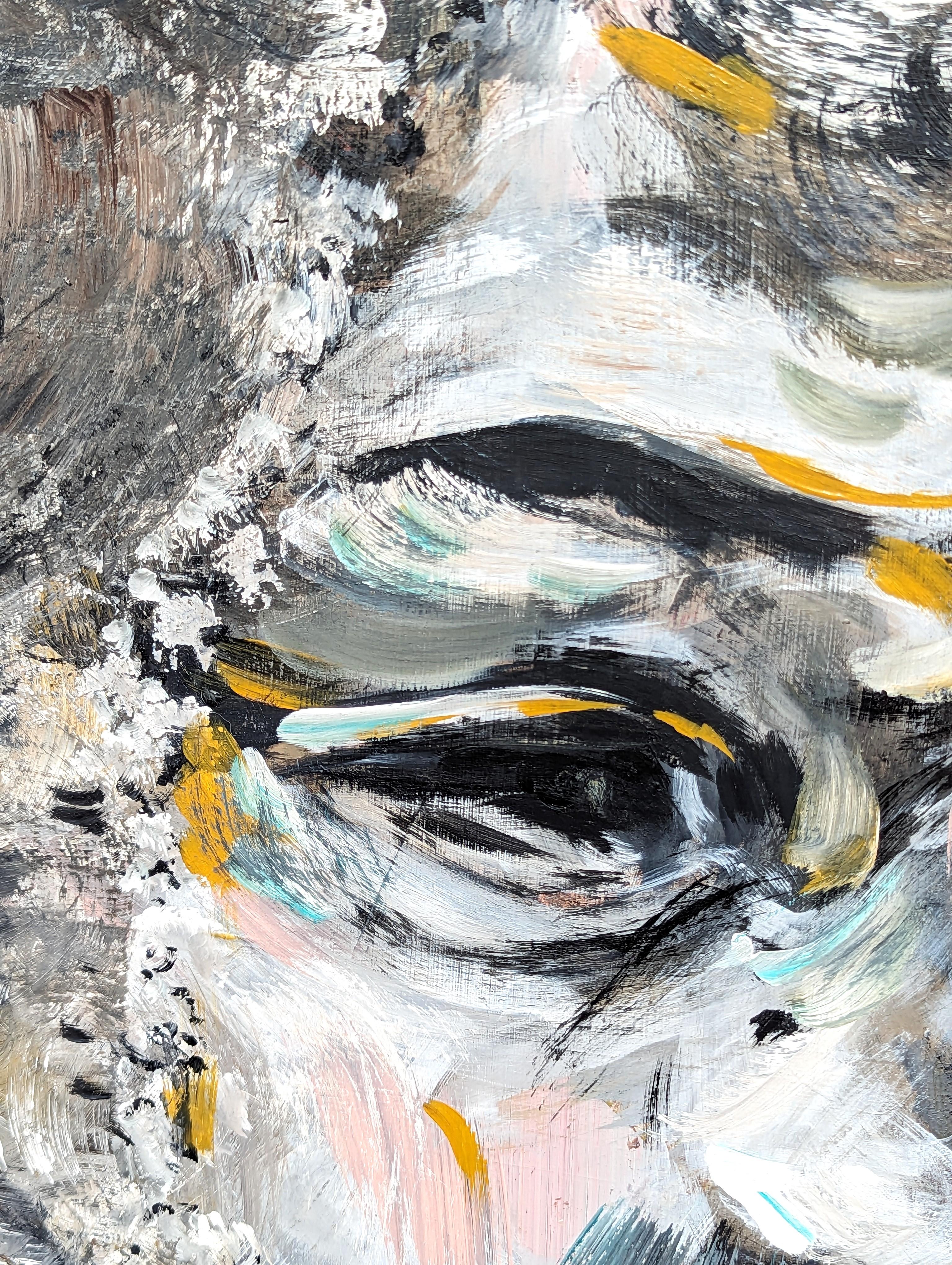 Pintura Expresionista Contemporánea Abstracta en Tonos Grises Retrato Figurativo en venta 4
