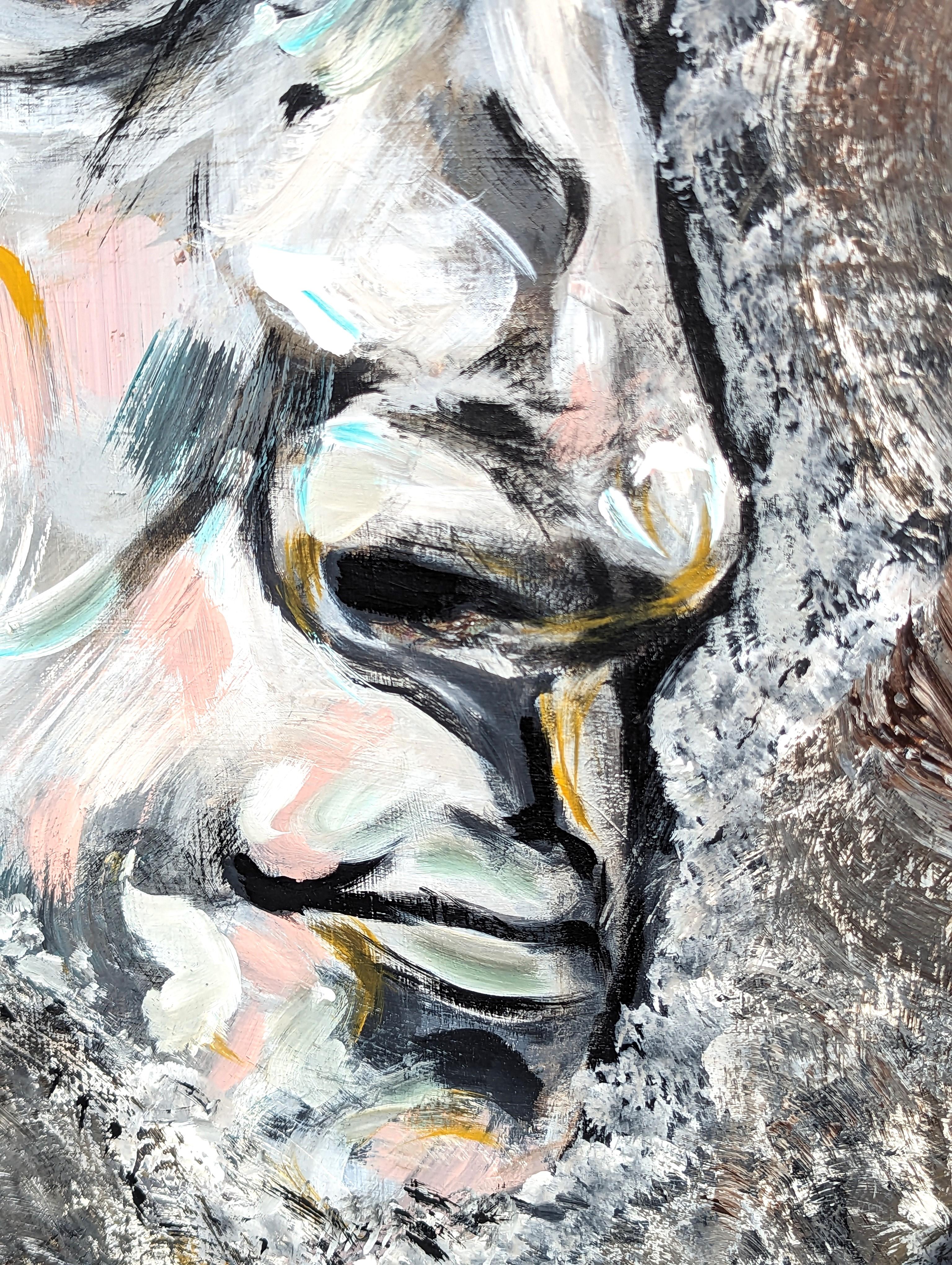 Pintura Expresionista Contemporánea Abstracta en Tonos Grises Retrato Figurativo en venta 5