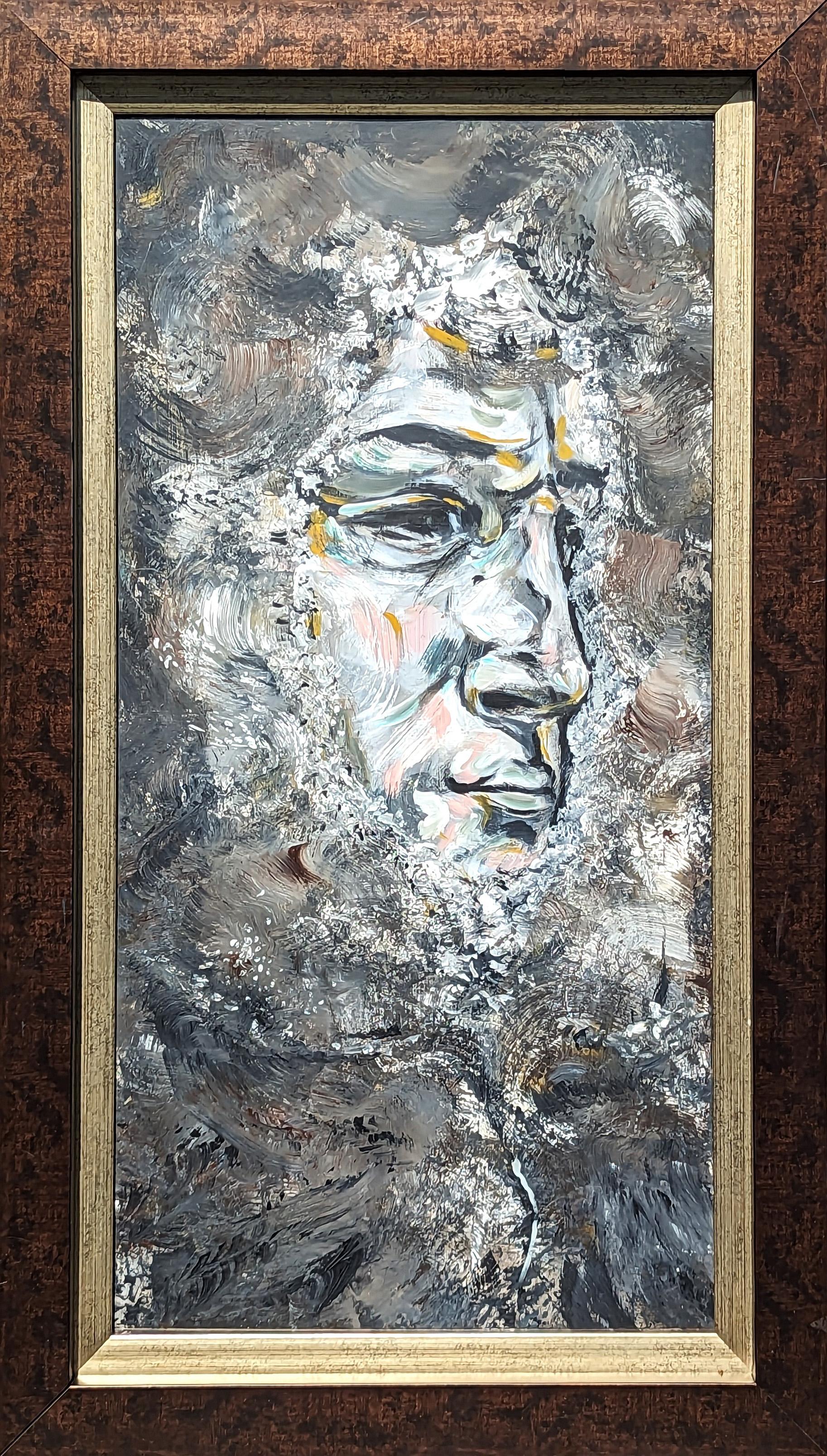 Figurative Painting de Moisés Villafuerte - Pintura Expresionista Contemporánea Abstracta en Tonos Grises Retrato Figurativo