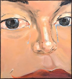 Contemporary Close Up Naturalistic Figurative Painting of a Crying Face