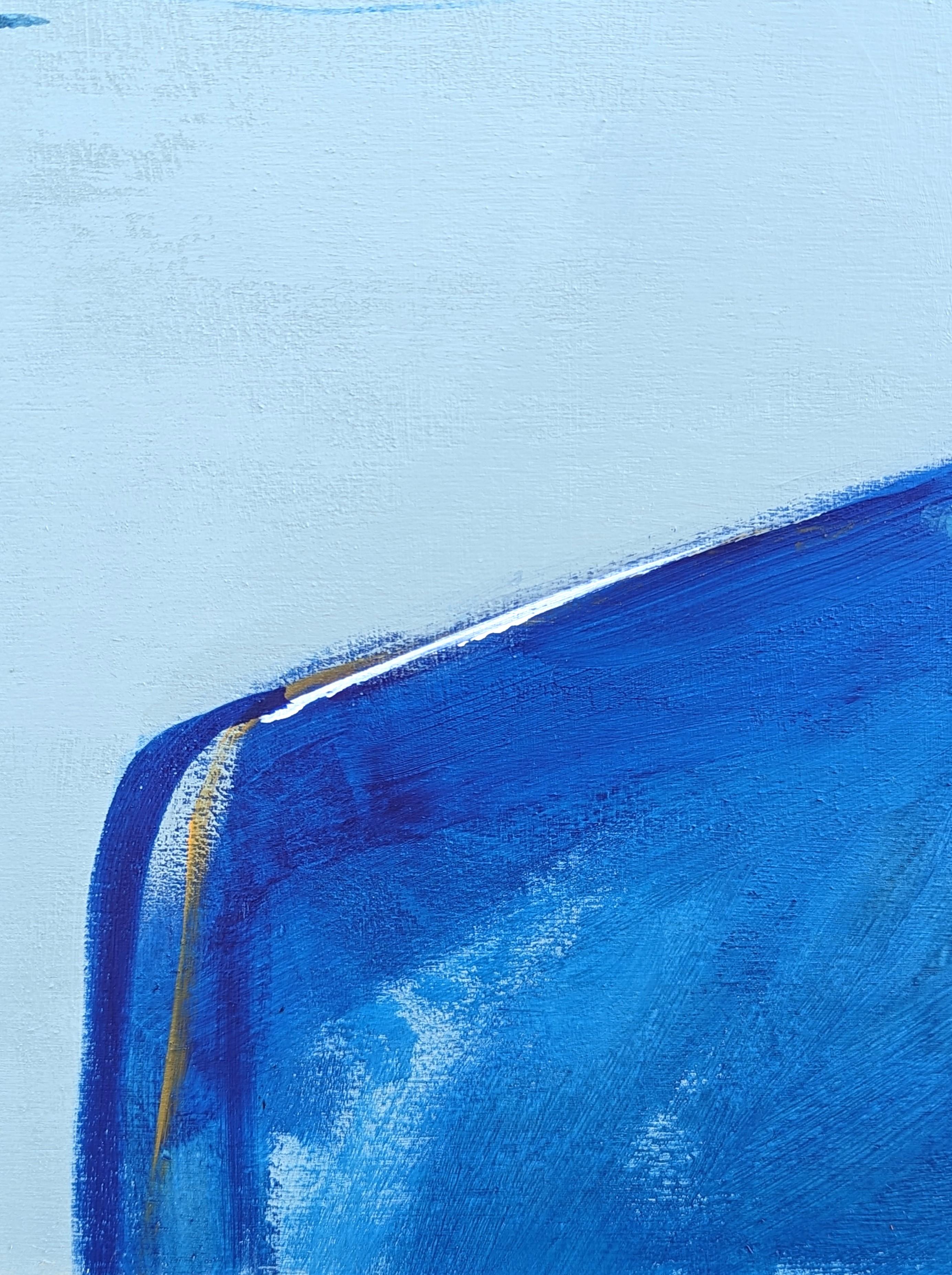 Contemporary Whimsical Abstract Portrait of a Male Figure Against Blue 2