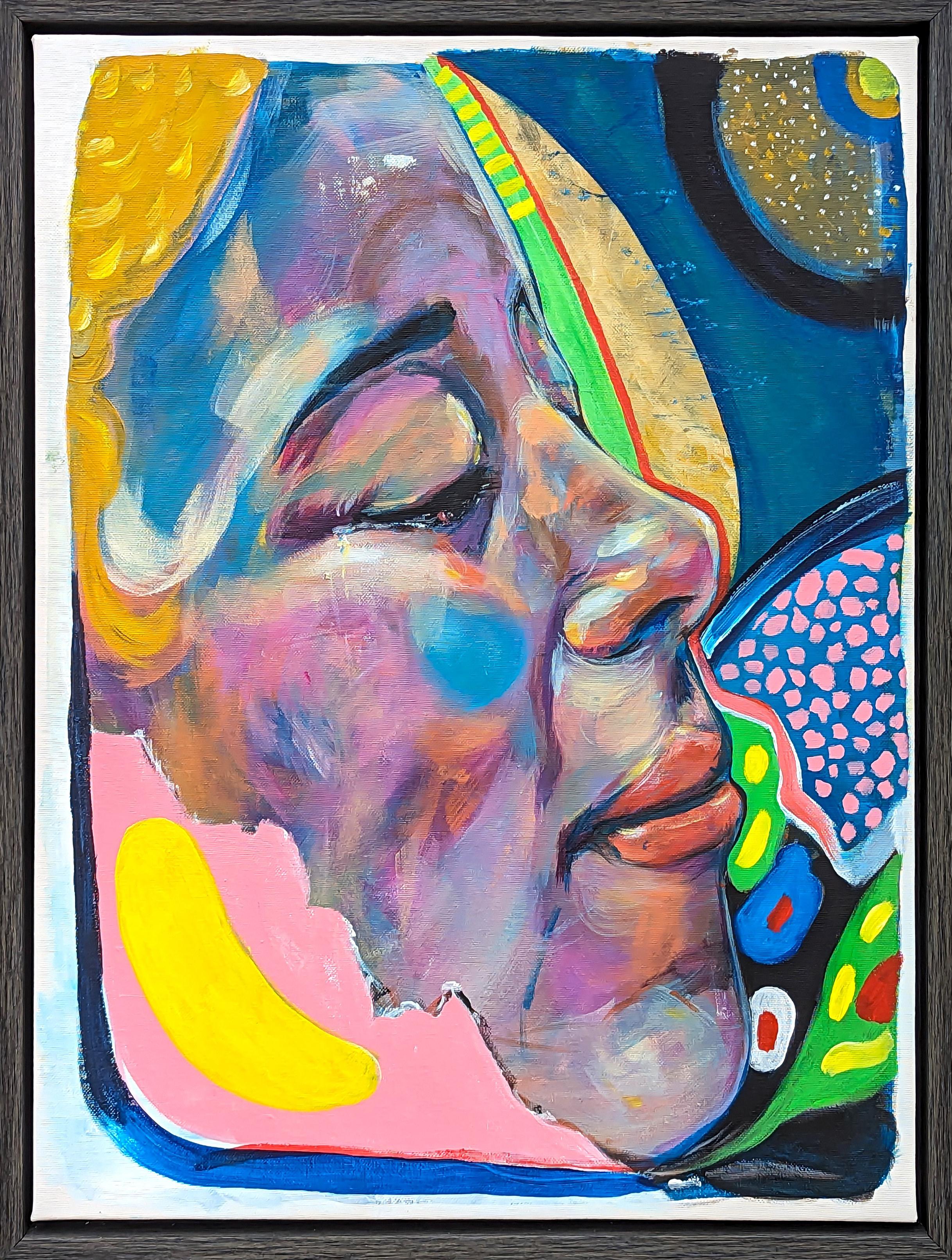 Figurative Painting Moisés Villafuerte - "The Contemporary Abstract Colorful Figurative Portrait Painting (peinture contemporaine abstraite et colorée)