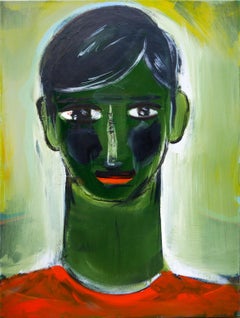 Green and Red Abstract Contemporary Figurative Portrait of a Man