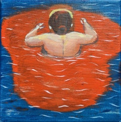 "Mujer Cruzando El Rio Bravo" Peinture contemporaine figurative de paysage marin