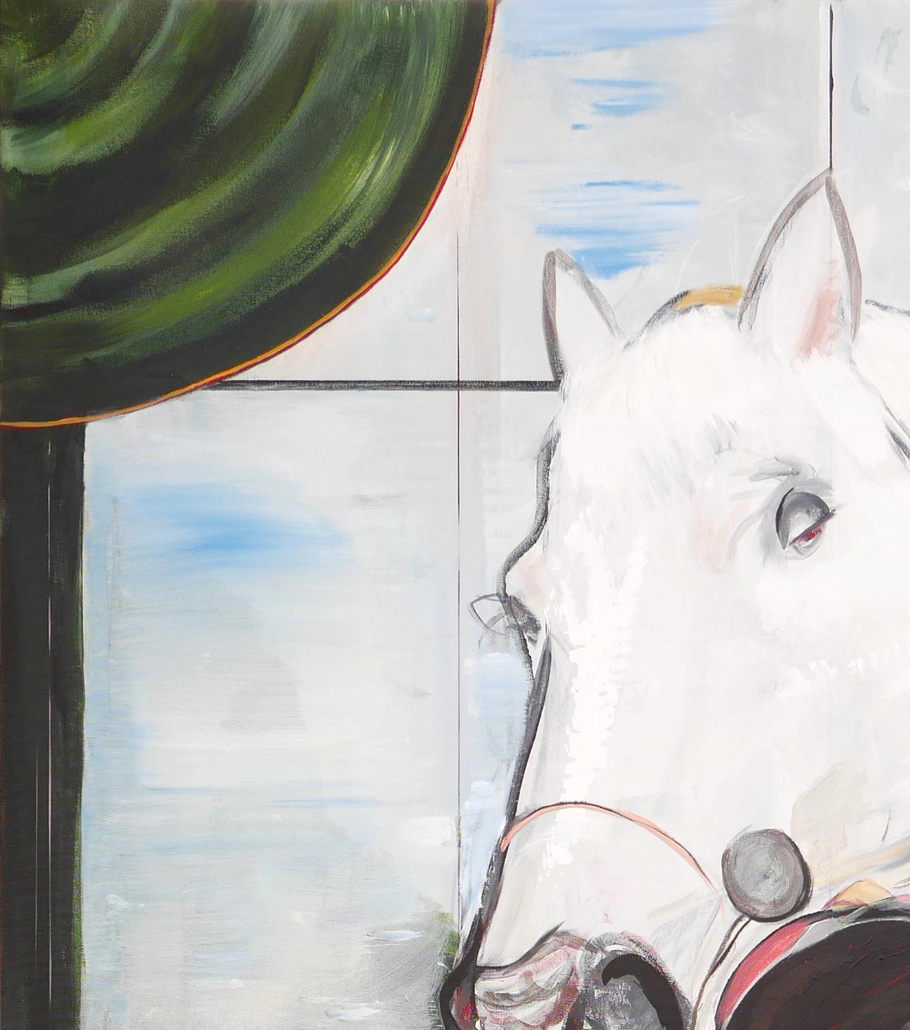 Pastellfarbenes abstraktes zeitgenössisches figuratives Gemälde einer Braut mit helper (Zeitgenössisch), Painting, von Moisés Villafuerte