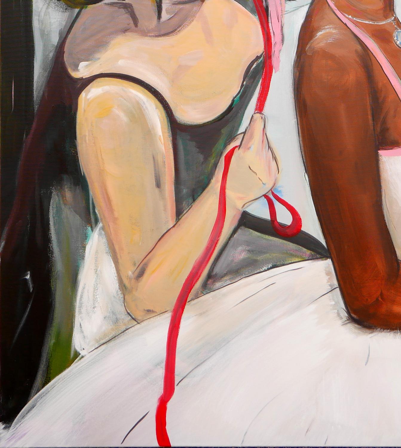 Pastellfarbenes abstraktes zeitgenössisches figuratives Gemälde einer Braut mit helper im Angebot 1