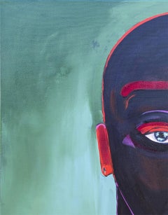 "Portrait Study" Contemporary Whimsical Abstract of a Male Figure Against Green