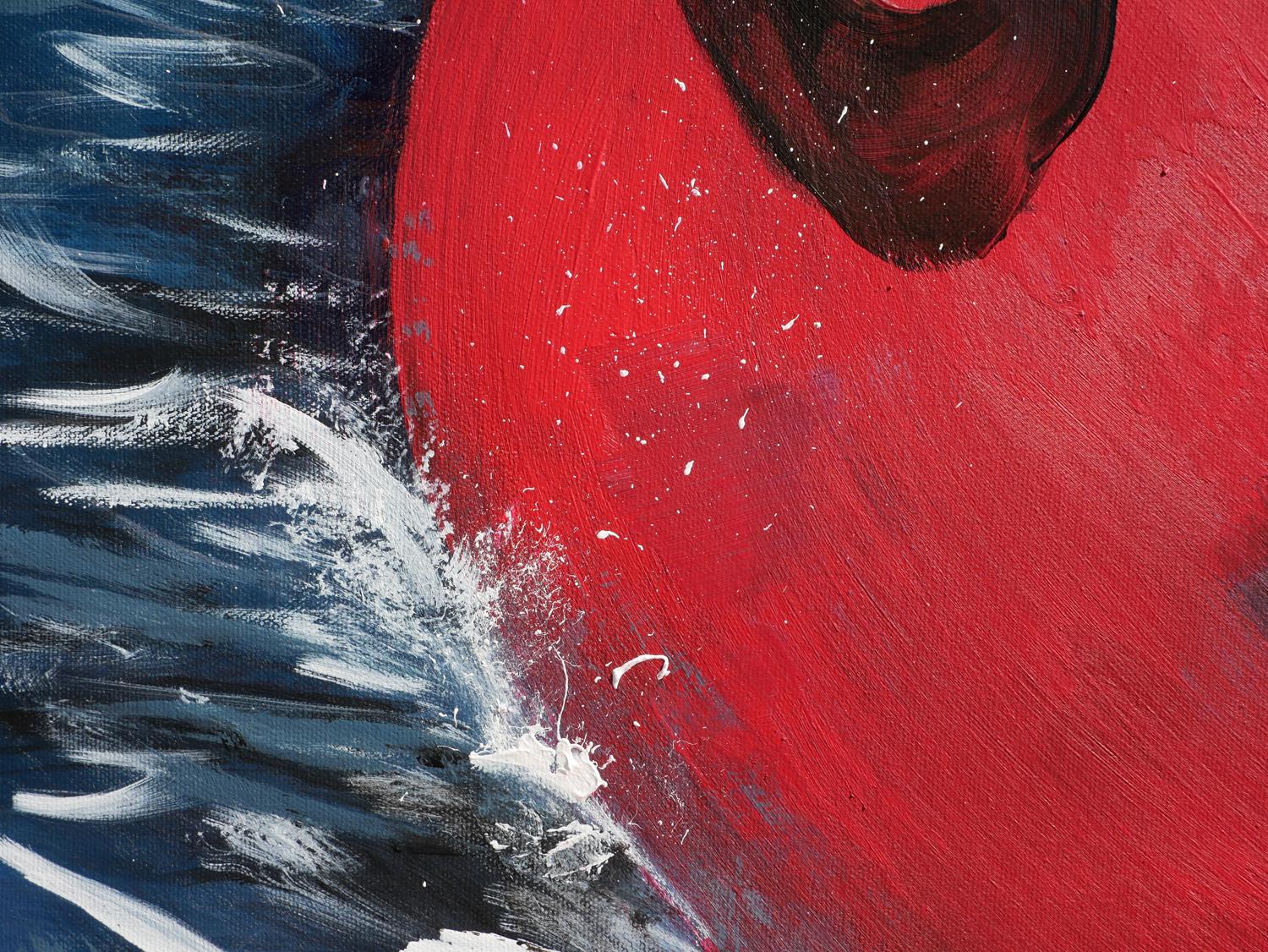 Salvavida - Peinture de paysage marin contemporain bleu, rouge et blanc avec textes en vente 6