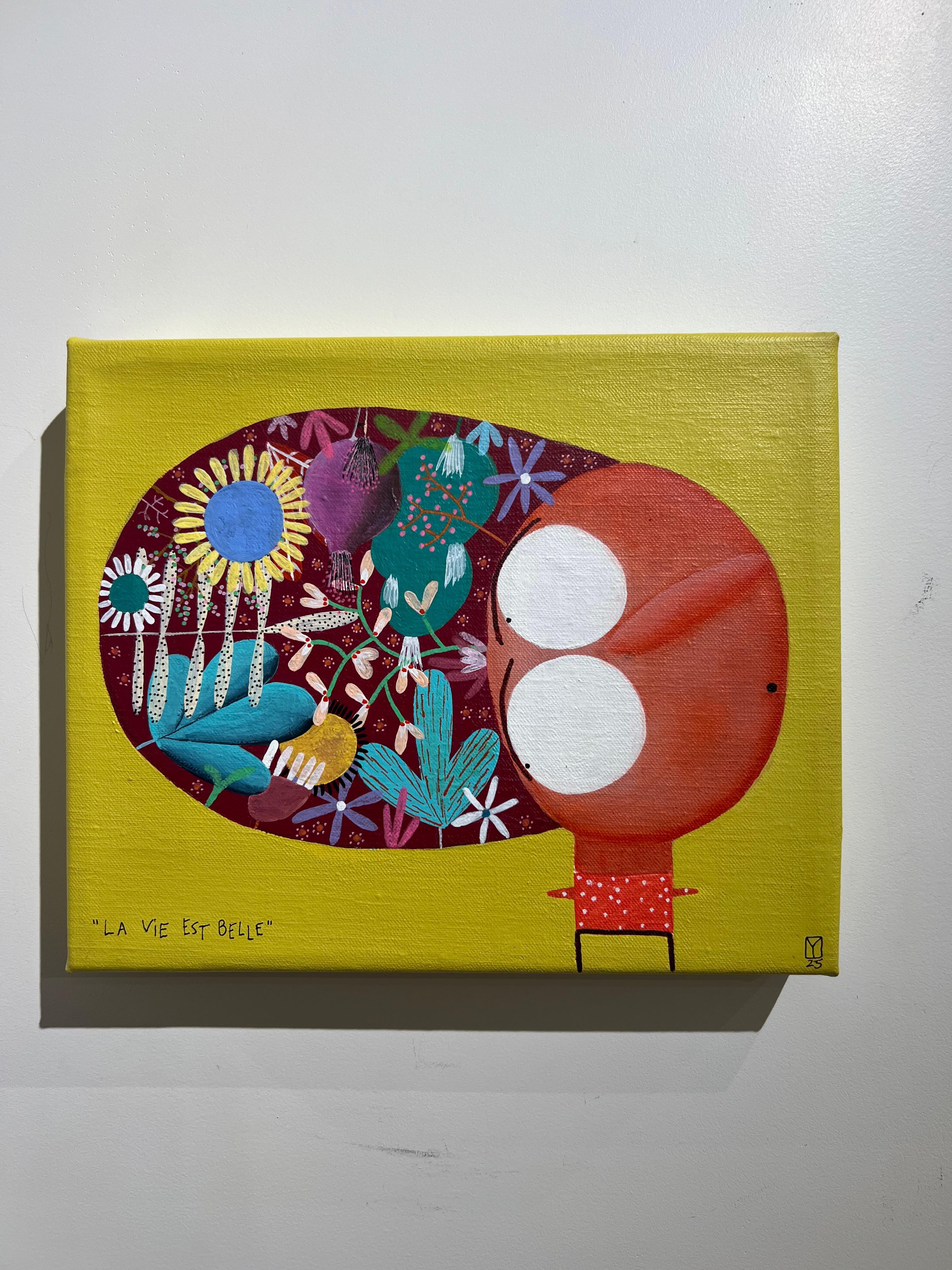 La Vie Est Belle - Beige Figurative Painting by Moisés Yagües