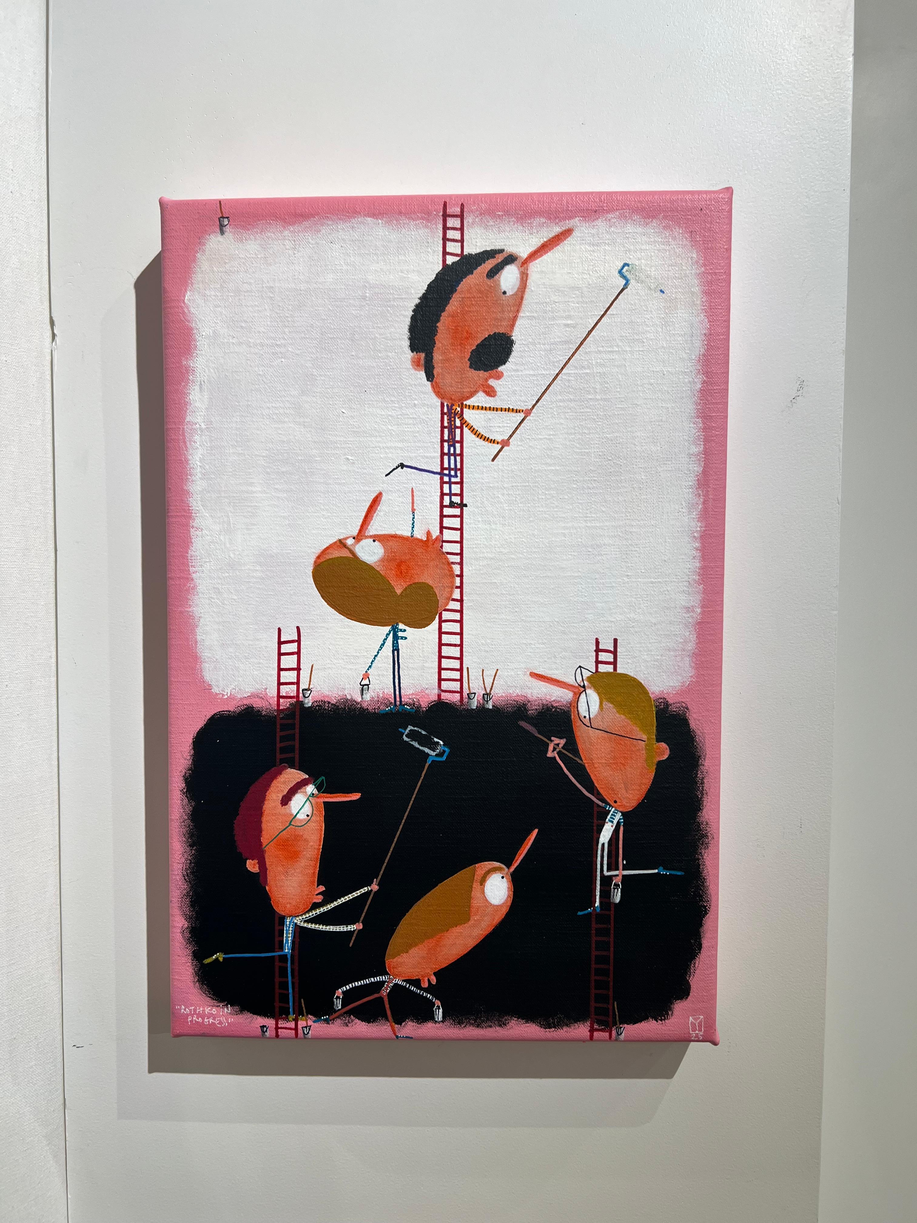 Discover the poetic and playful universe of Moisés Yagües. A renowned contemporary artist, Yagües brings to life small, expressive characters that humorously and sensitively reinterpret the great traditions of art history. His paintings and