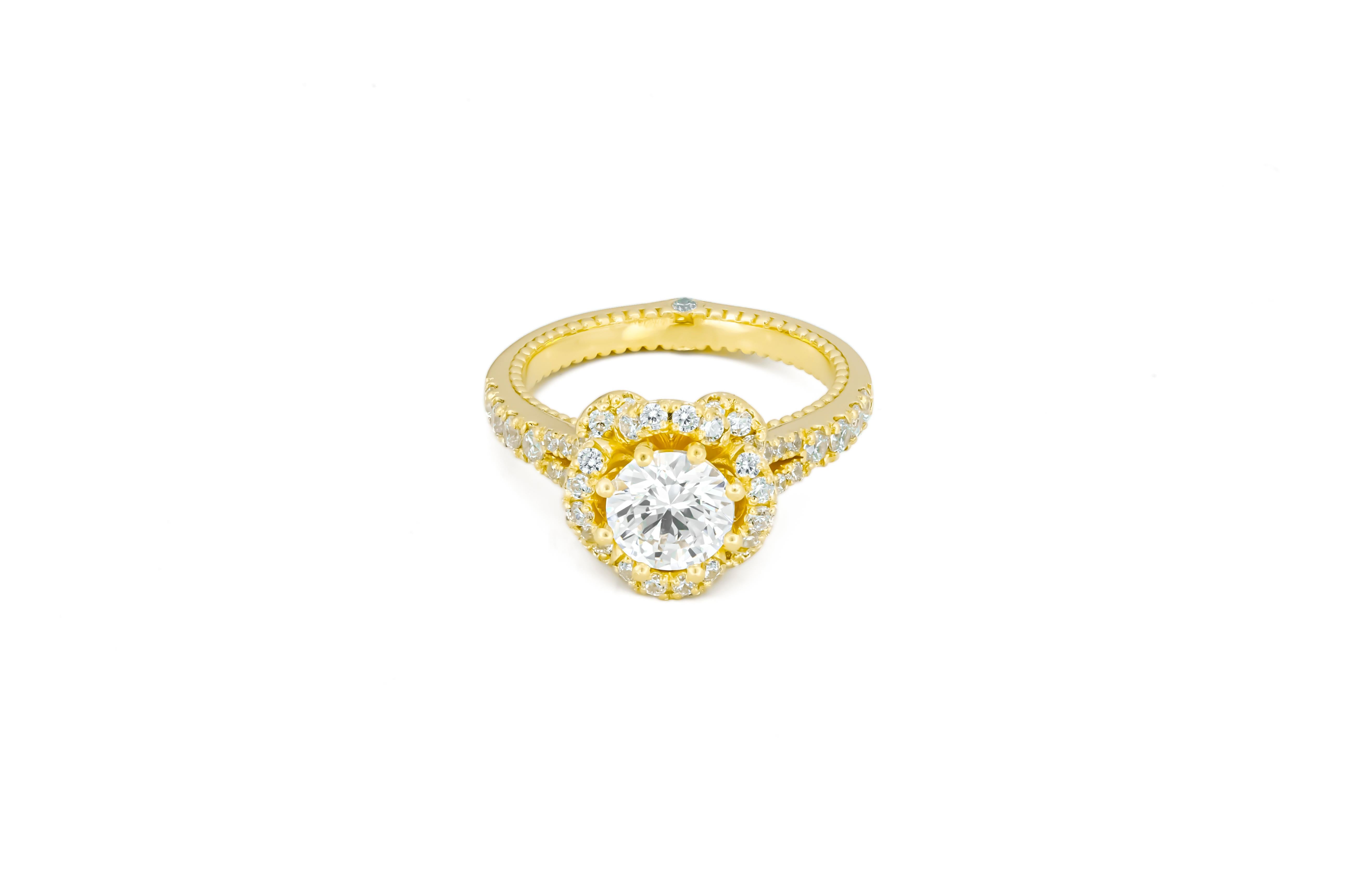 Round Cut Moissanite 14k gold engagement ring. For Sale