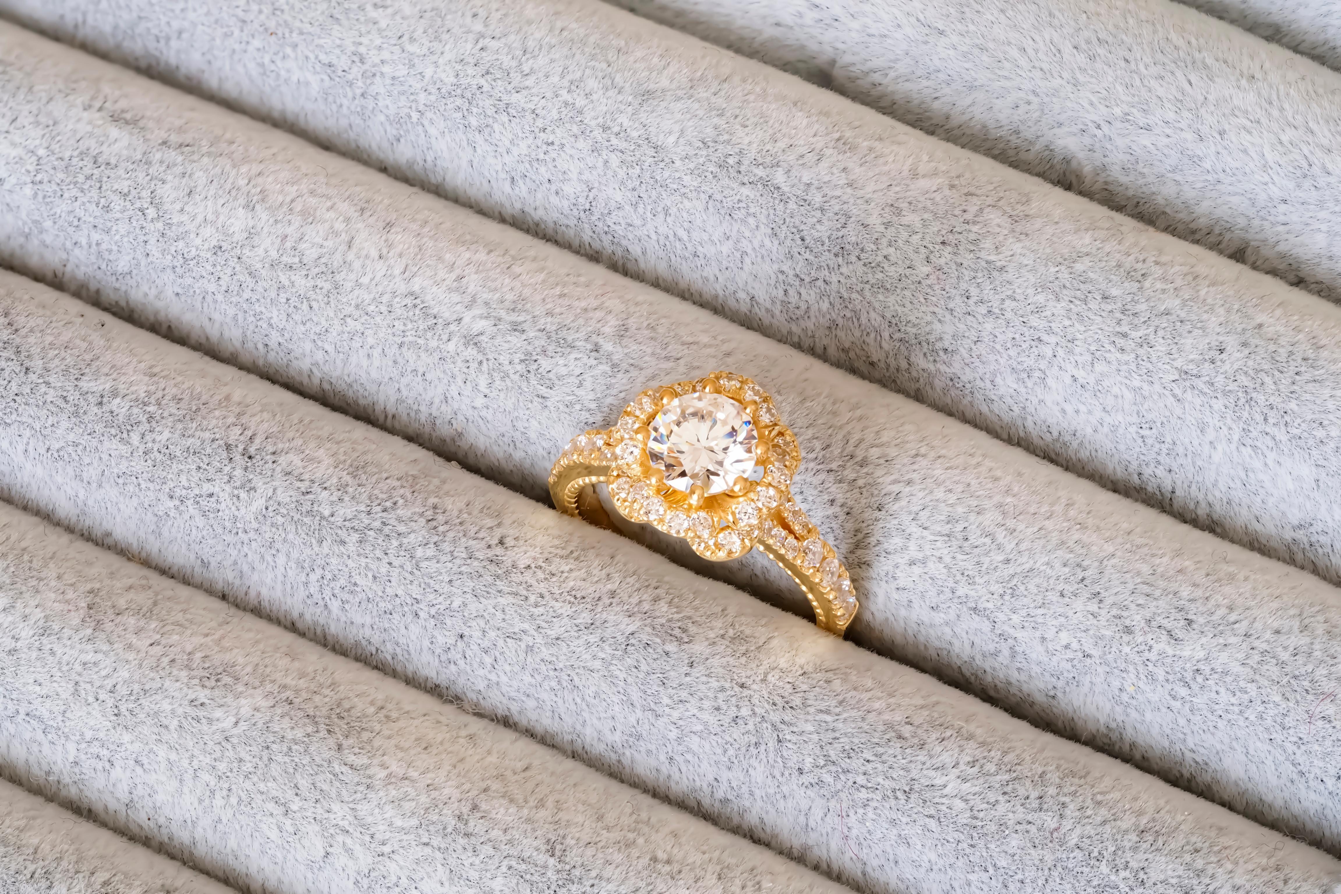 Moissanite 14k gold engagement ring. For Sale 2