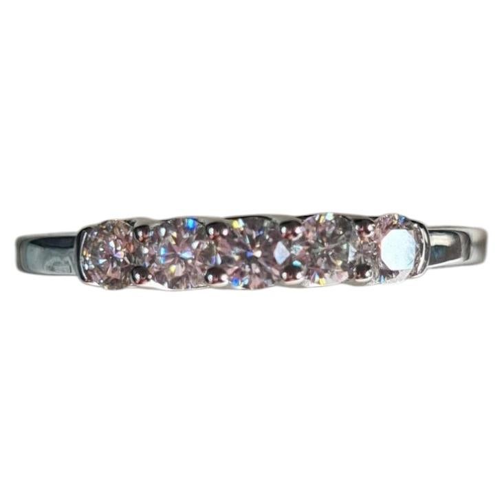 Moissanite 5 Stone Band 925 Silver Unisex Jewelry. For Sale