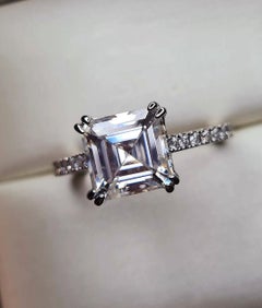 Moissanite Asscher Cut Women's Solitaire Ring 925 Sterling Silver Ring.