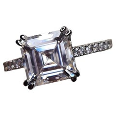 Moissanite Asscher Cut Women's Solitaire Ring 925 Sterling Silver Ring.