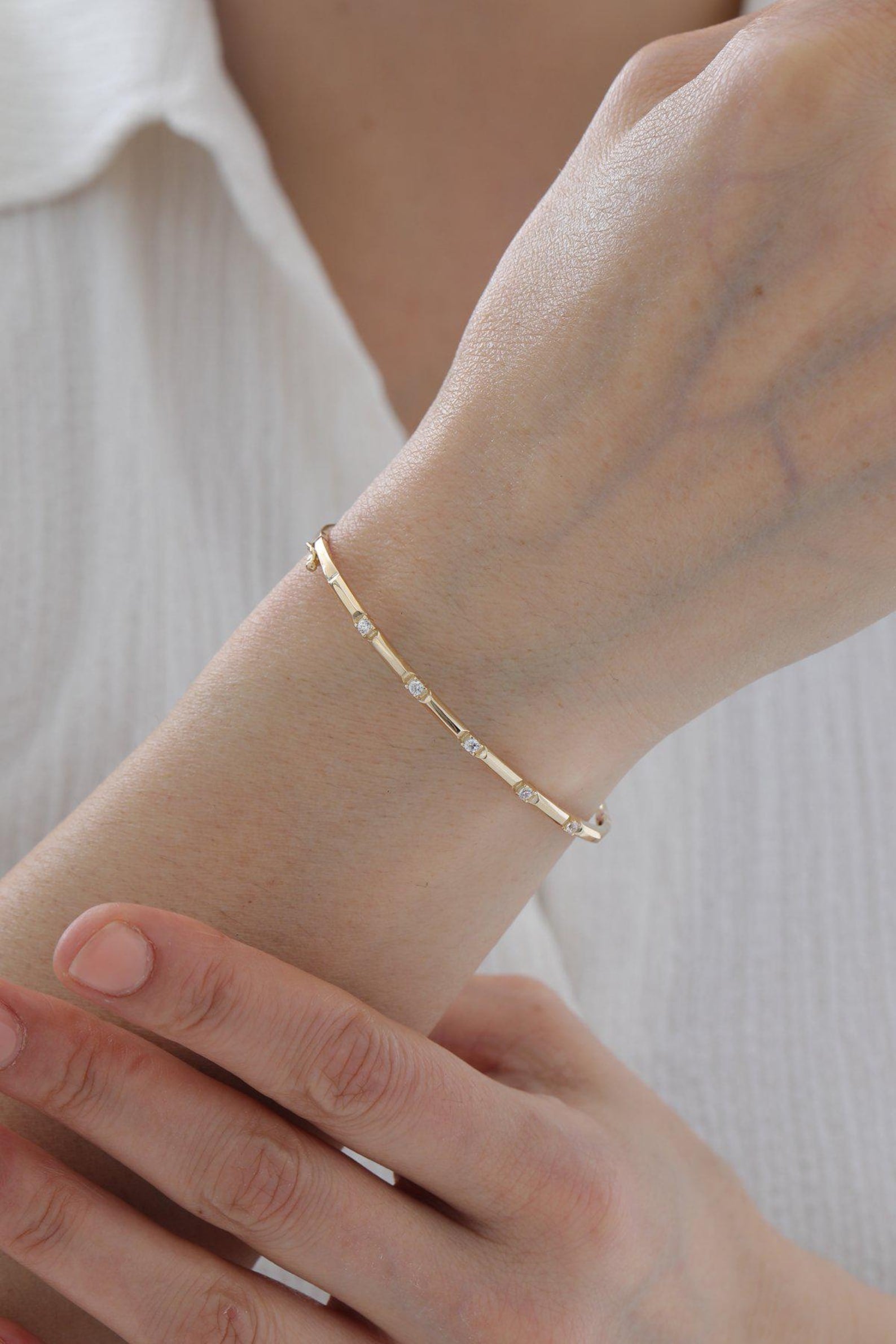 Moissanite Bar Cuff Bracelet 925 Sterling Silver Minimalist Anniversary Gift .