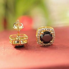 Moissanite Black Stone Earrings 925 Sterling Silver Round Drop Earrings For Her.