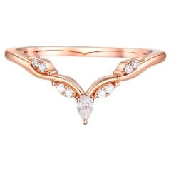 Moissanite Chevron 14k gold wedding band.