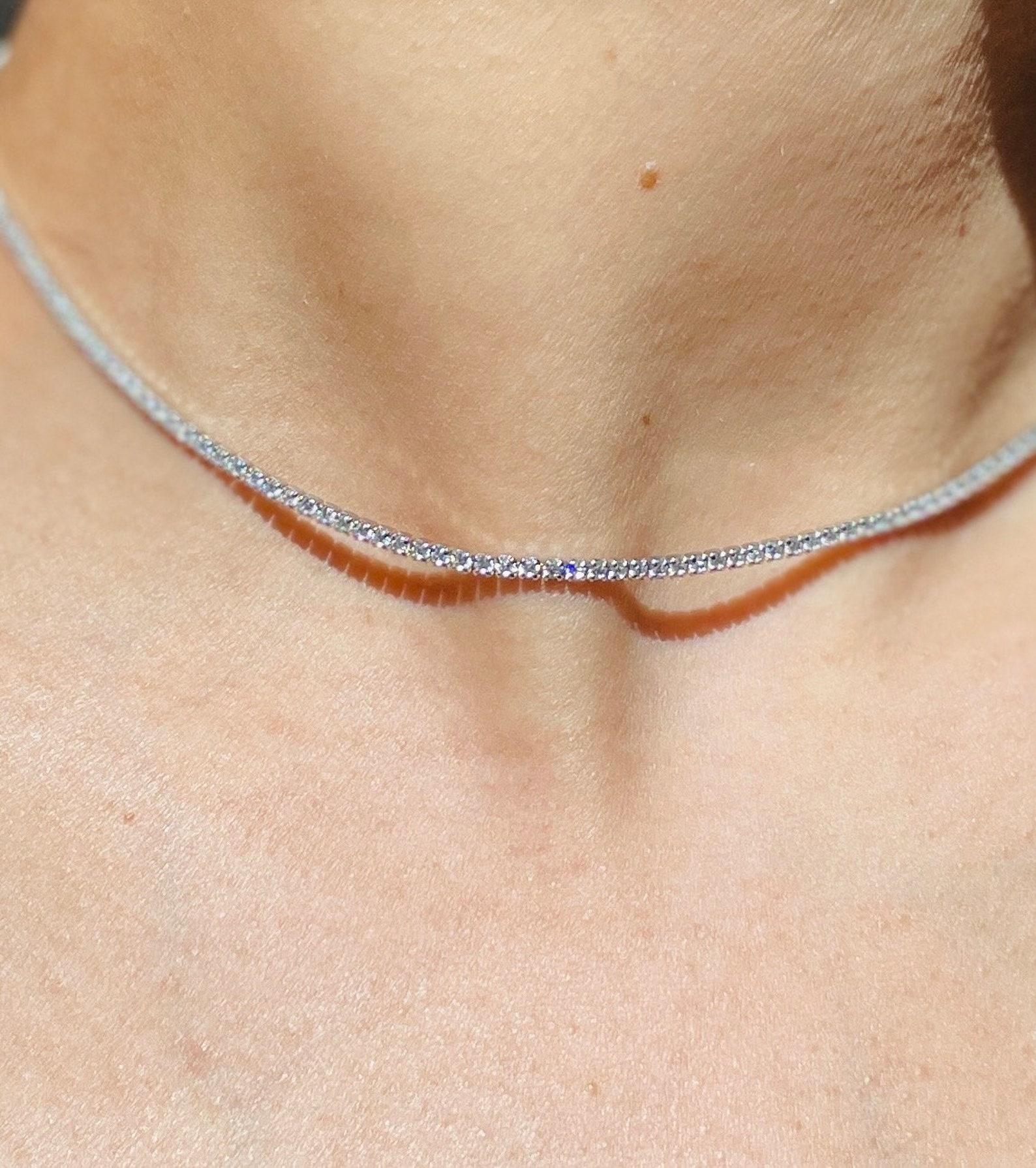 Moissanite Crystal Tennis Halskette in 925 Sterling Silber Jahrestag Geschenk. im Angebot 1