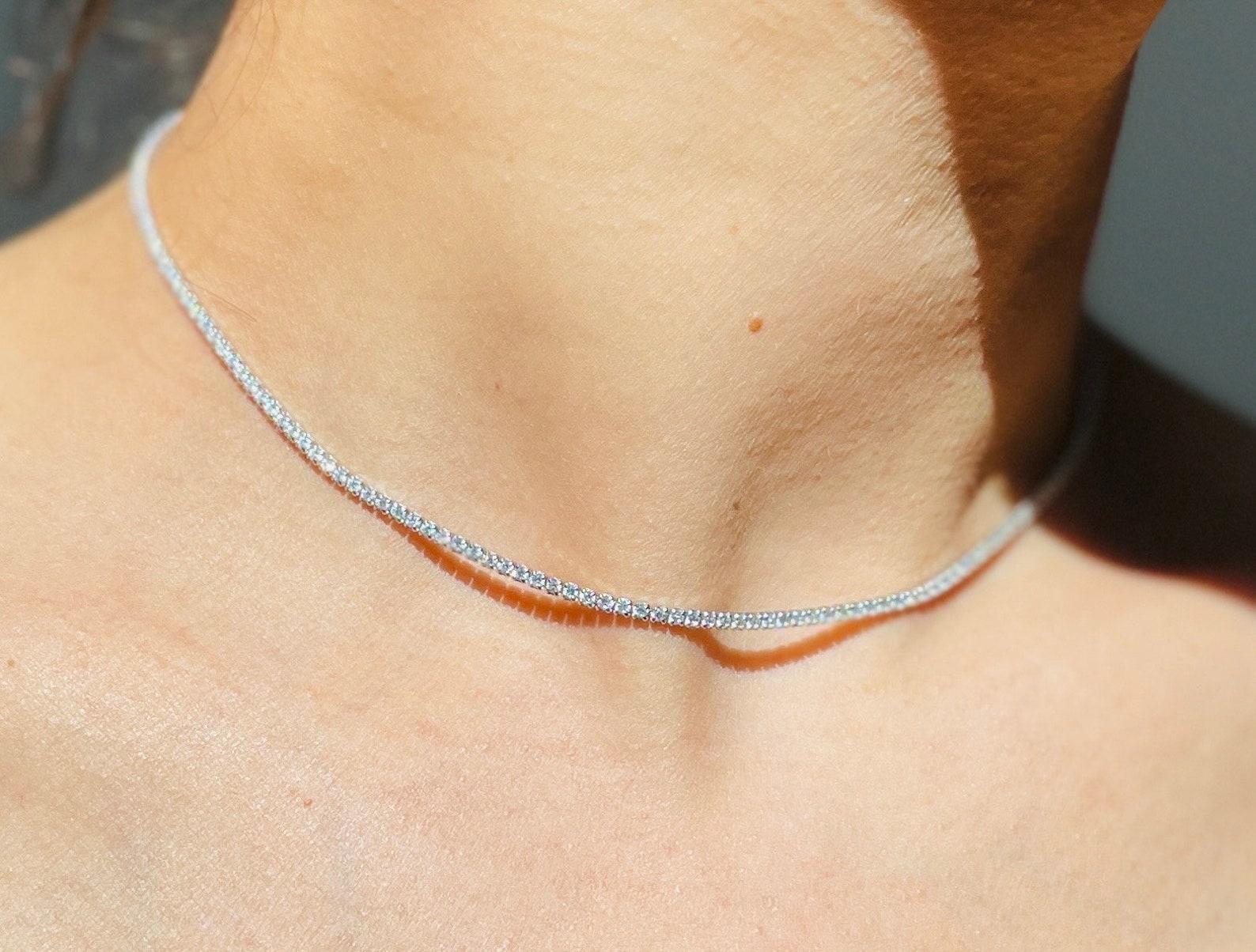 Moissanite Crystal Tennis Halskette in 925 Sterling Silber Jahrestag Geschenk. im Angebot 2