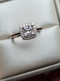 Moissanite Cushion Halo Engagement Ring For Women 925 Sterling Silver.