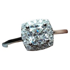 Moissanite Cushion Halo Engagement Ring For Women 925 Sterling Silver.