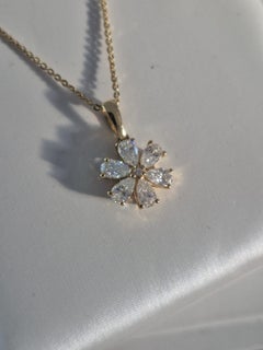 Moissanite Daisy Pendant Necklace 925 Sterling Silver Birthday Necklace.