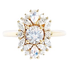 Moissanite Diamond Cluster Unique Elegant Engagement Ring, Alternative Odisea