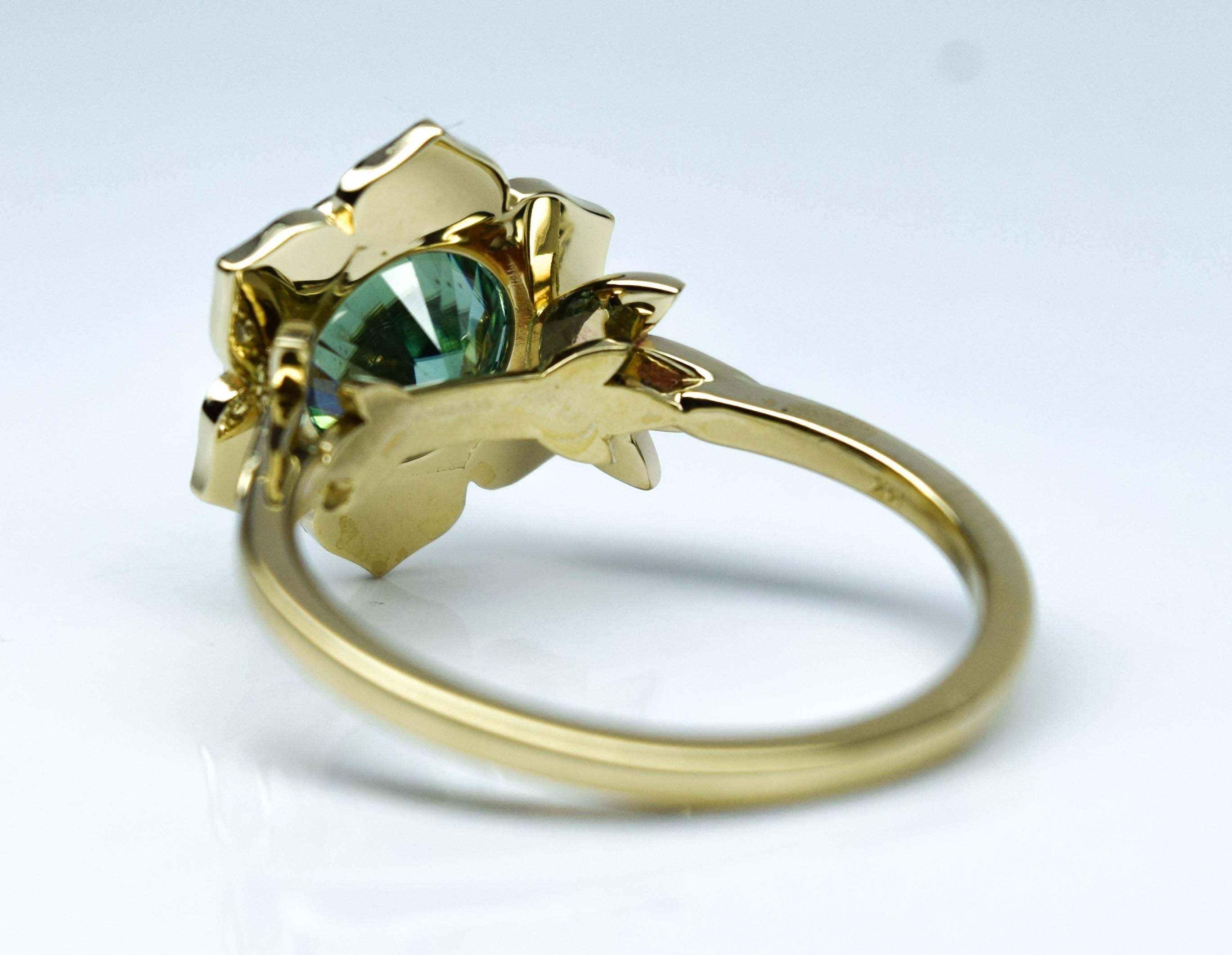 Moissanit Diamant-Sonnenblumenring 14 Karat Gold Designer-Ring mit Blumenring (Rundschliff) im Angebot