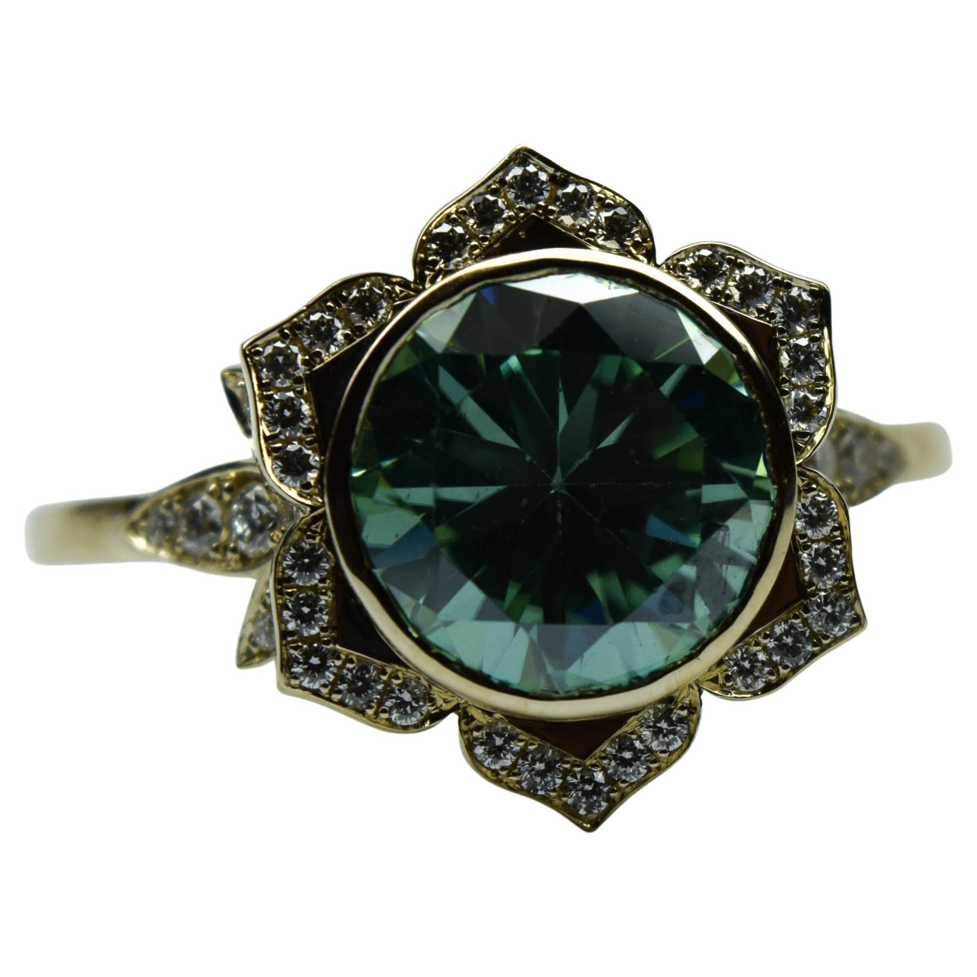 Moissanit Diamant-Sonnenblumenring 14 Karat Gold Designer-Ring mit Blumenring im Angebot