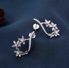 Moissanite Drop Earrings 925 Sterling Silver Floral Earrings Unique Gift For Her