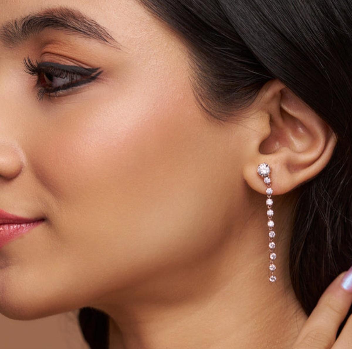Art Deco Moissanite Drop Earrings 925 Sterling Silver Linear Earring Unique Gift For Her