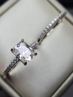 Moissanite Engagement Ring Set 925 Silver Women Ring Band Set.