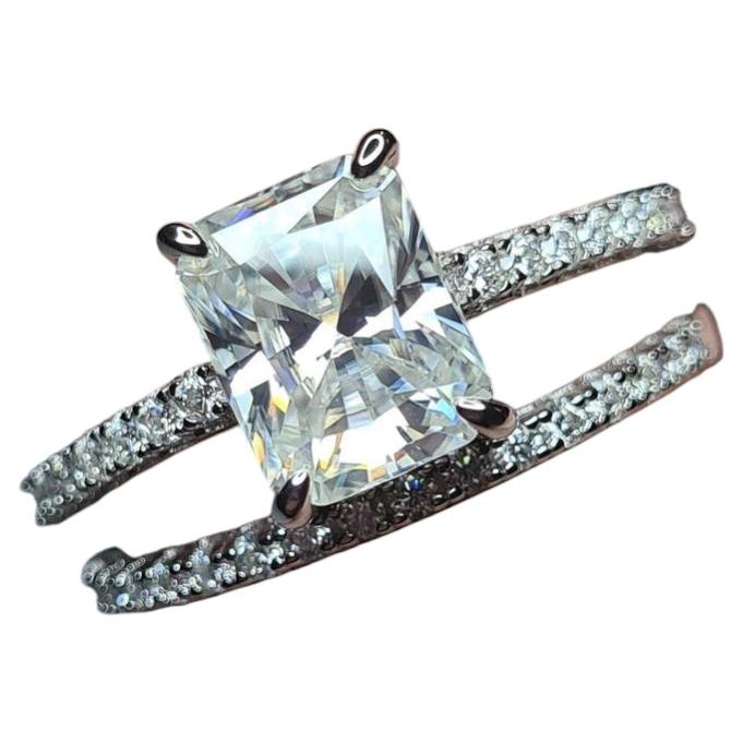 For Sale:  Moissanite Engagement Ring Set 925 Silver Women Ring Band Set.