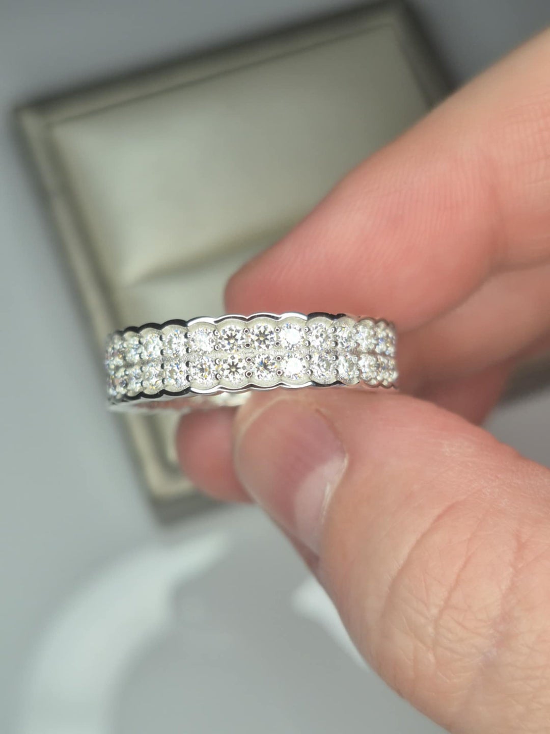 Moissanite Eternity Ring 925 Sterling Silver Band.