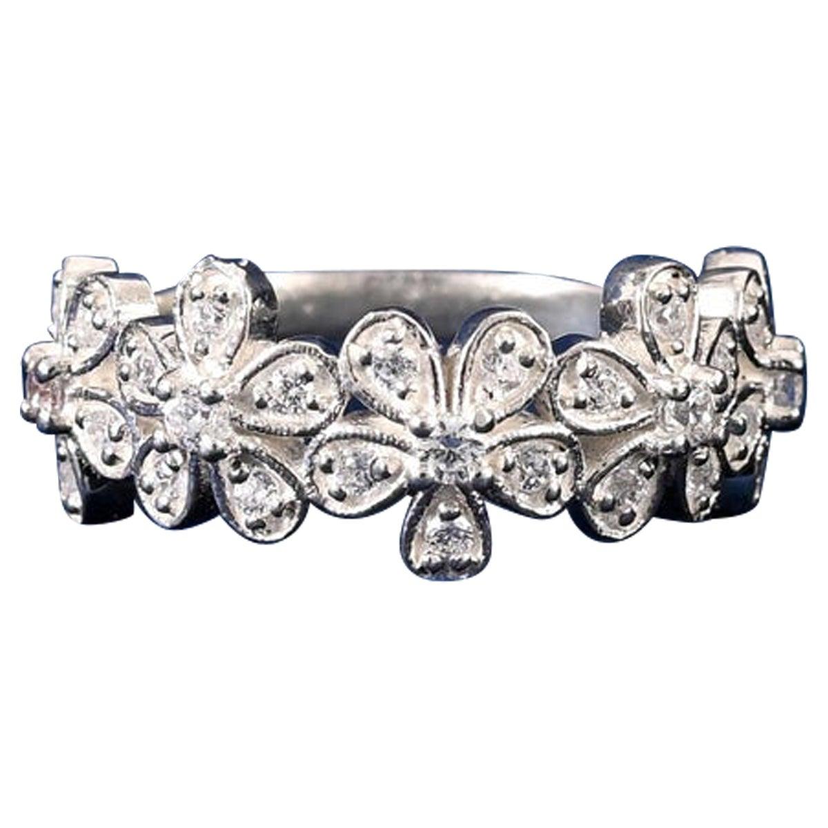 Moissanite Flower Ring Band 925 Sterling Silver Wedding Band Moissanite Ring.