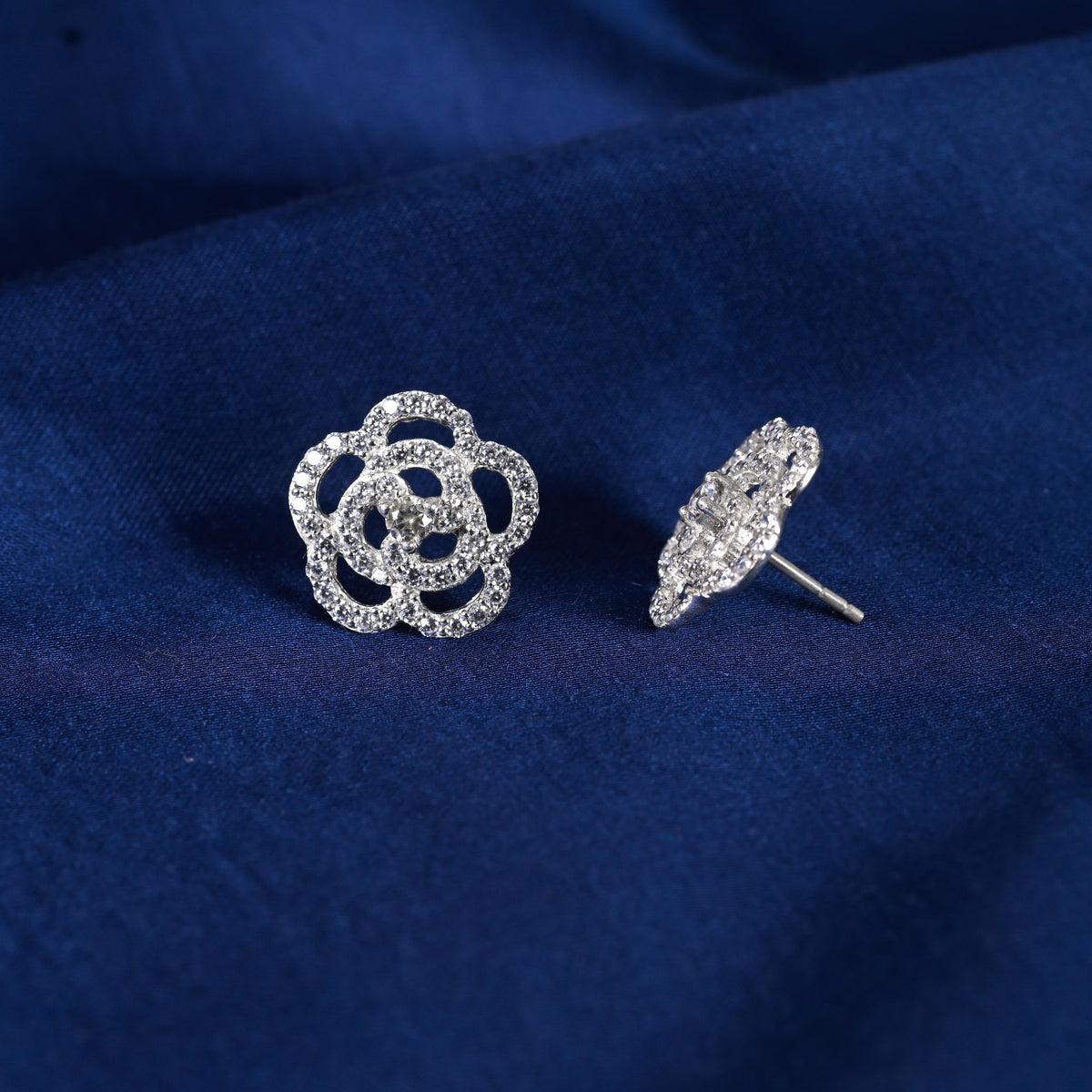 Moissanit Blume Ohrstecker 925 Sterling Silber Minimalistisch Ohrring Geschenk . 4