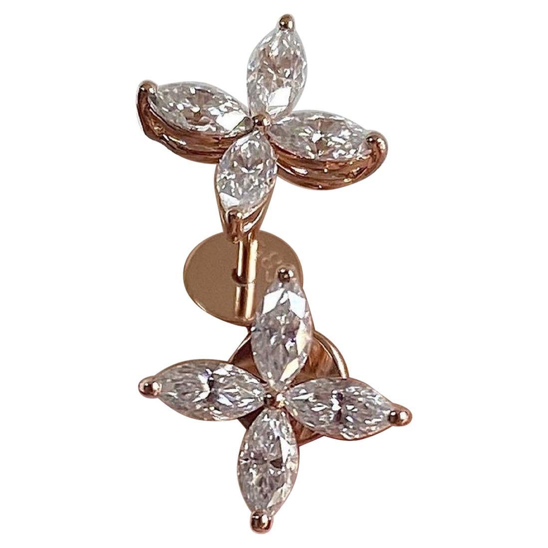 Moissanite Flower Stud Earrings 925 Sterling Silver Marquise Cut Moissanite Stud