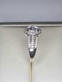 Moissanite Halo Solitaire Ring Band 925 Silver Engagement Style Ring.
